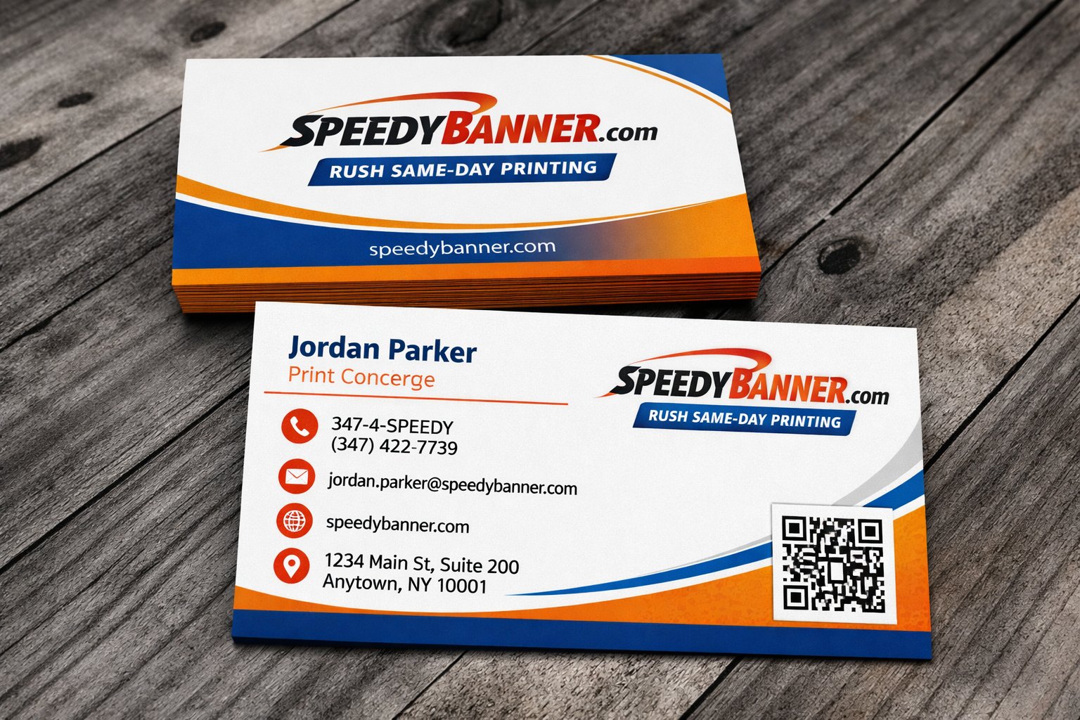 Rush Order Banners Business Card Blue