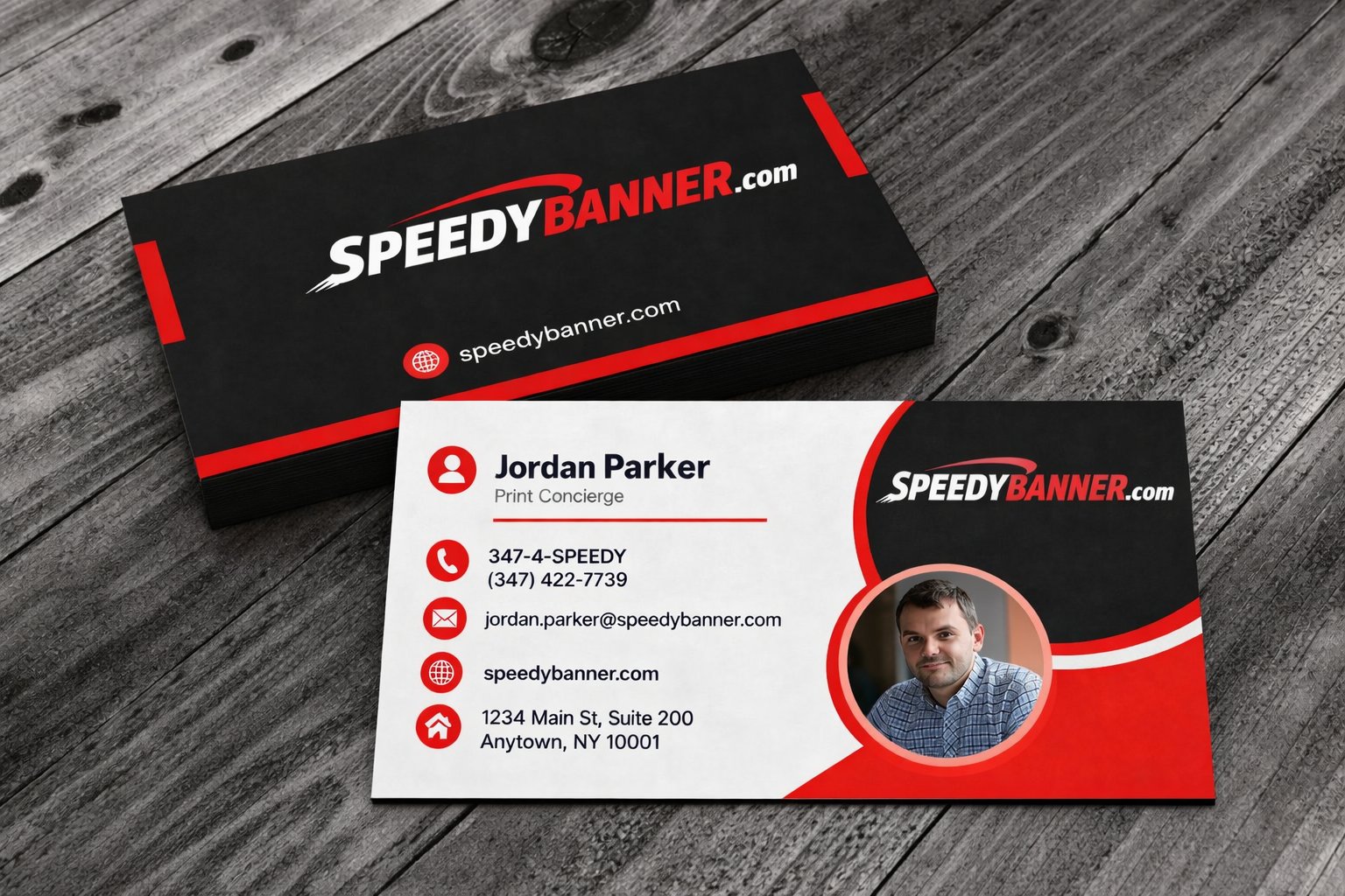 Rush Order Banners Business Card Red