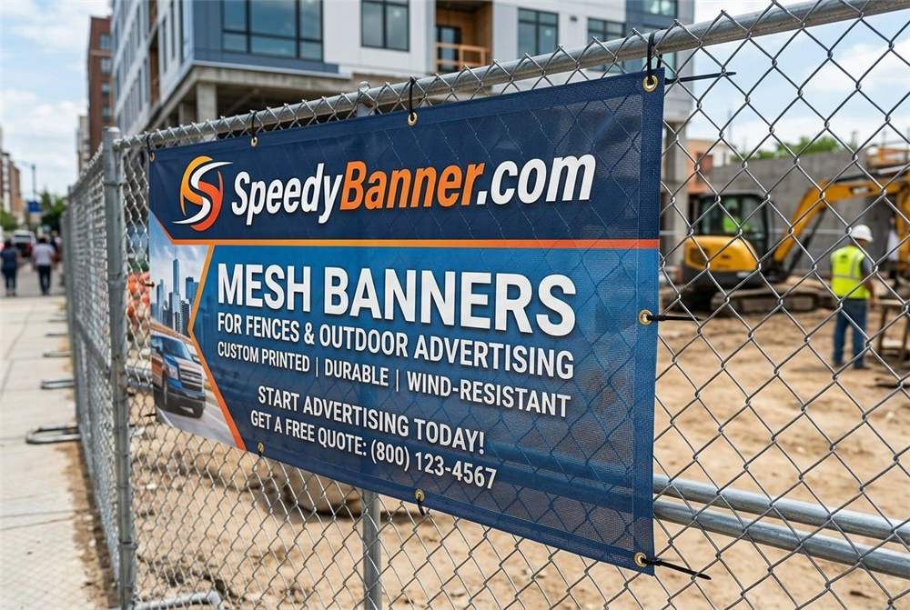 Mesh vinyl banner for outdoor and windy locations